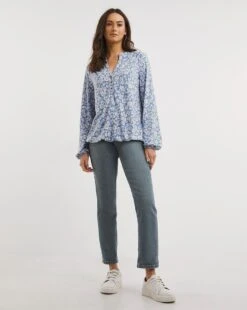 Julipa Bubble Hem Button Top| Blue Print -Trendy Rae Sales x07eg347743w