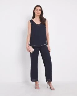 Joanna Hope Beaded Chiffon Trouser Set| Navy