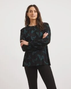 Julipa Long Sleeve Jersey Blouse| Black Print