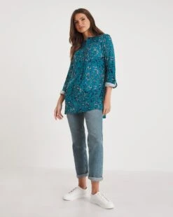 Julipa Turn Up Cuff Jersey Shirt| Blue Floral -Trendy Rae Sales x07vh535705w