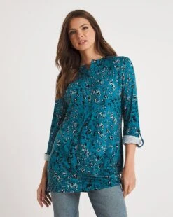 Julipa Turn Up Cuff Jersey Shirt| Blue Floral