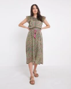 Julipa Ditsy Tassle Midi Skirt| Pink Multi-coloured