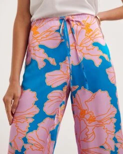 Ro&Zo Satin Floral Trousers| Blue -Trendy Rae Sales y01cz009742w