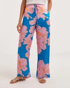 Ro&Zo Satin Floral Trousers| Blue -Trendy Rae Sales y01cz009802w