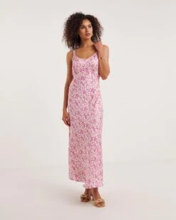 Ro&Zo Floral Satin Midi Dress| Pink