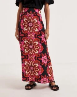 Ro&Zo Moroccan Rose Print Maxi Skirt| Black -Trendy Rae Sales y01cz104740w