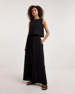Ro&Zo Linen Blend Skirt| Black