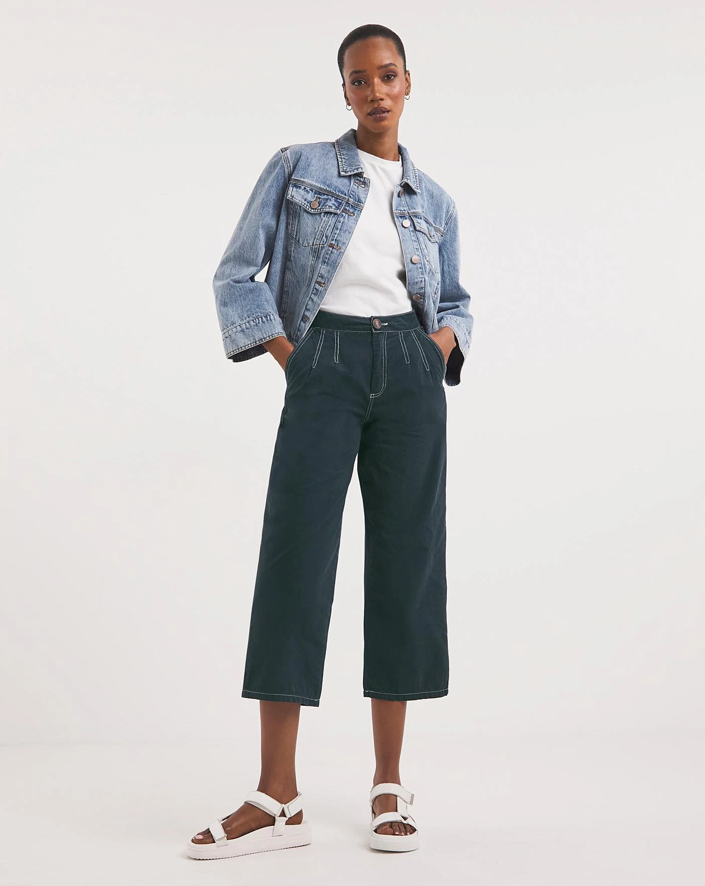 Navy Wide Leg Crop Carpenter Trousers With Contrast Stitch| Navy 3 Navy Wide Leg Crop Carpenter Trousers With Contrast Stitch| Navy