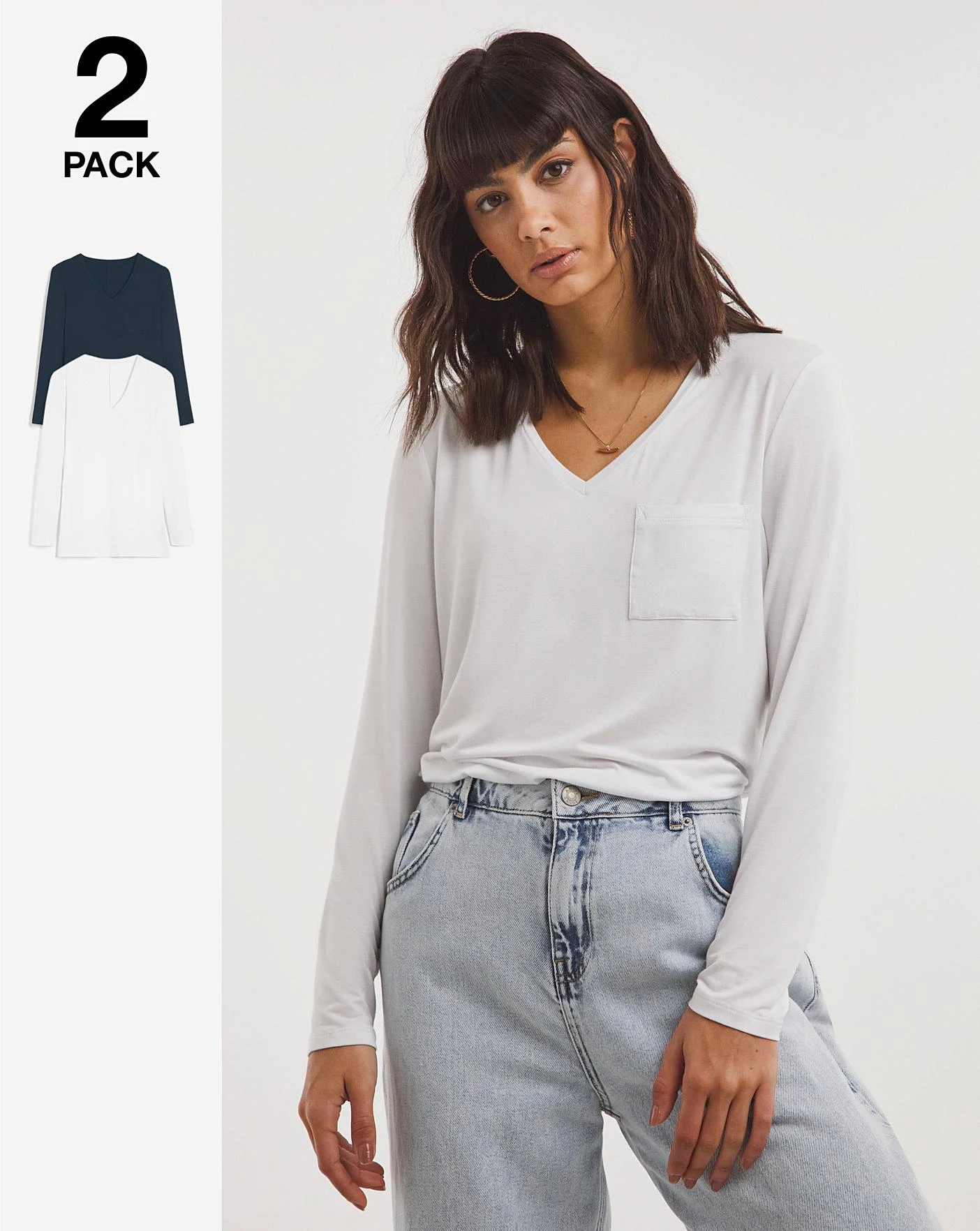 White And Navy 2 Pack Premium Long Sleeve Pocket Tees| Navy/White 3 White And Navy 2 Pack Premium Long Sleeve Pocket Tees| Navy/White