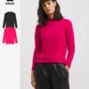 Cerise/Black 2 Pack Long Sleeve High Neck Tops| Multi Coloured Coloured 2 Cerise/Black 2 Pack Long Sleeve High Neck Tops| Multi Coloured Coloured -Trendy Rae Sales y01fz552971w