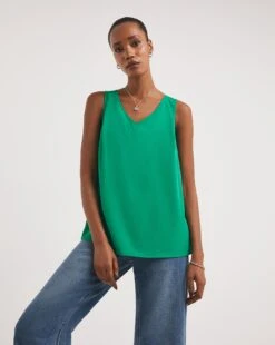 Green V Neck Woven Vest| Green