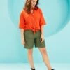 Khaki Linen Mix Knee Length Shorts| Khaki