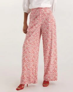 Floral Print Formal Spun Viscose Wide Leg Trouser| Pink Multi-coloured -Trendy Rae Sales y01gz353737w
