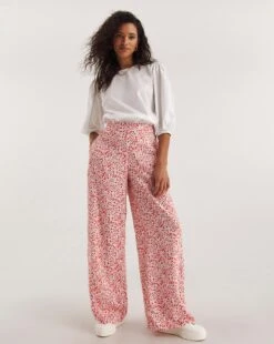 Floral Print Formal Spun Viscose Wide Leg Trouser| Pink Multi-coloured -Trendy Rae Sales y01gz353740w