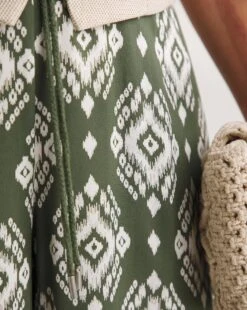 Khaki Print Spun Viscose Pull On Wide Leg Trousers| Khaki Print -Trendy Rae Sales y01gz360736w