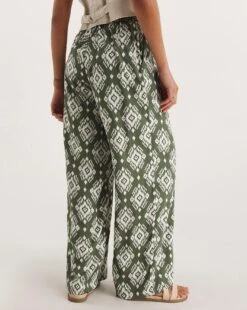 Khaki Print Spun Viscose Pull On Wide Leg Trousers| Khaki Print -Trendy Rae Sales y01gz360738w