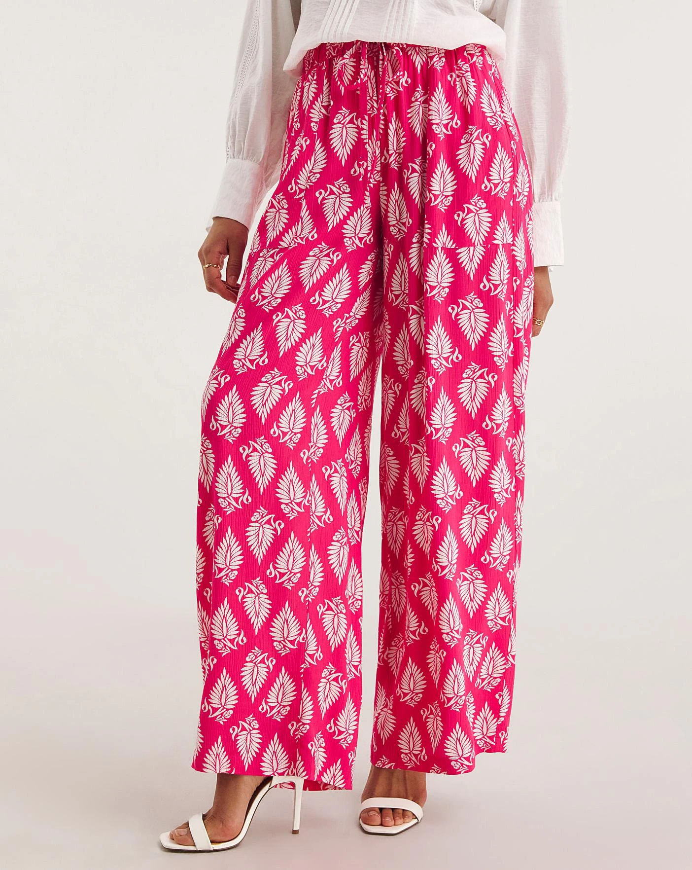 Pink Print Crinkle Wide Leg Trousers| Pink Print 4 Pink Print Crinkle Wide Leg Trousers| Pink Print - Image 2