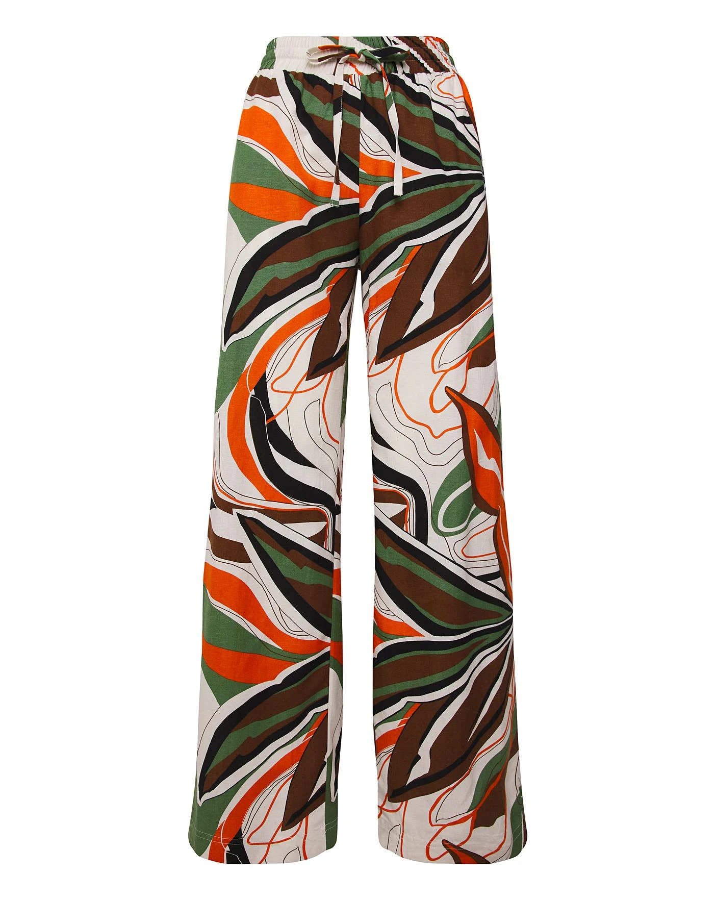 Tropical Green Print Linen Mix Wide Leg Trousers| Tropical Print 8 Tropical Green Print Linen Mix Wide Leg Trousers| Tropical Print - Image 6