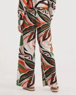 Tropical Green Print Linen Mix Wide Leg Trousers| Tropical Print 10 Tropical Green Print Linen Mix Wide Leg Trousers| Tropical Print -Trendy Rae Sales y01gz431731w