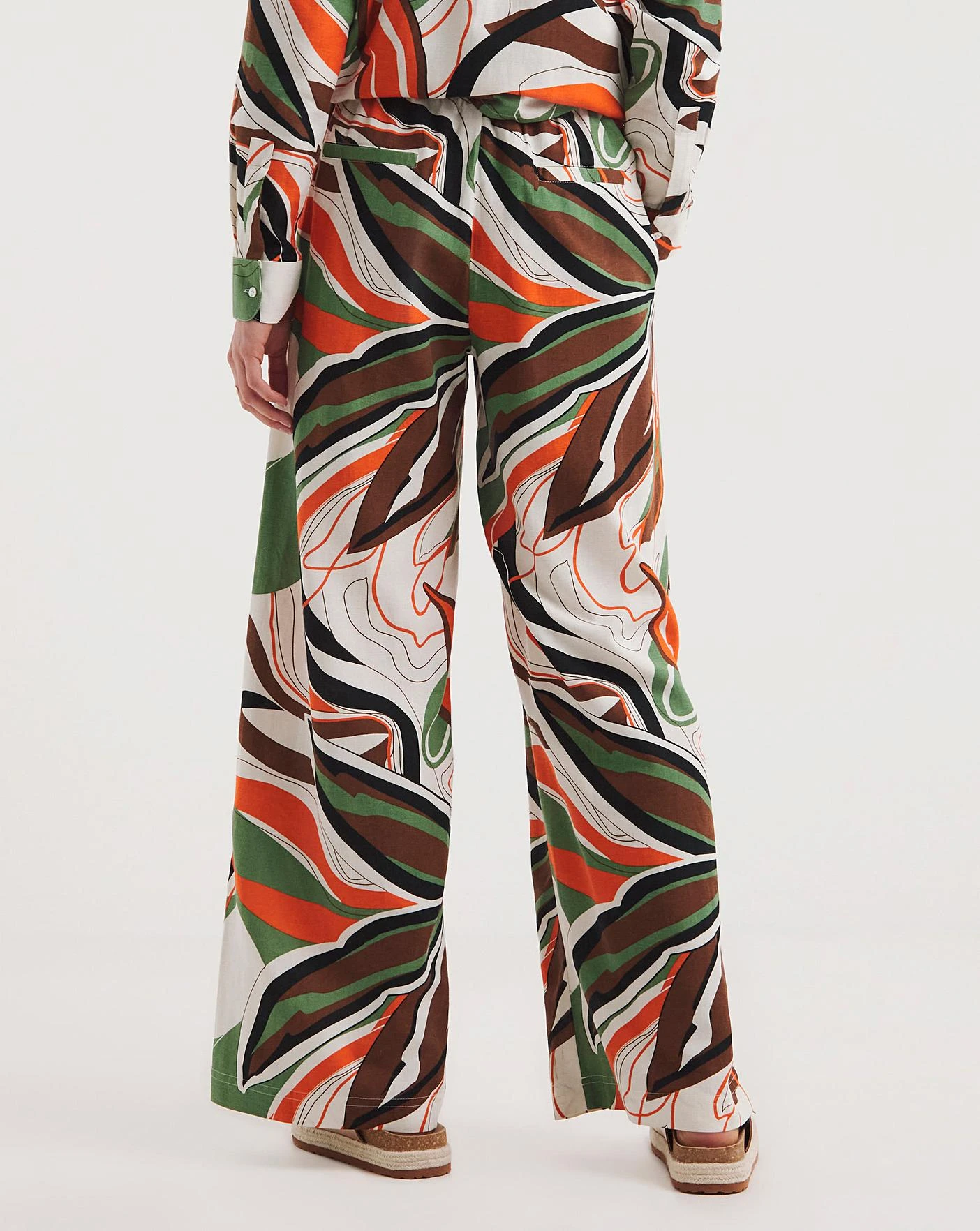 Tropical Green Print Linen Mix Wide Leg Trousers| Tropical Print 5 Tropical Green Print Linen Mix Wide Leg Trousers| Tropical Print - Image 3