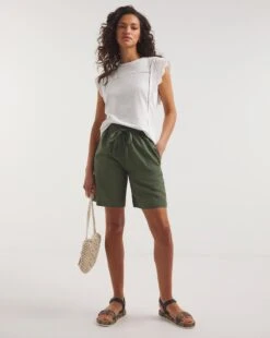 Khaki Linen Mix Knee Length Shorts| Khaki -Trendy Rae Sales y01gz432730w
