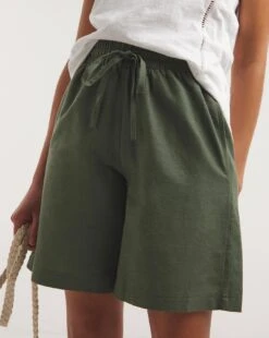 Khaki Linen Mix Knee Length Shorts| Khaki -Trendy Rae Sales y01gz432733w