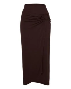 Chocolate Stretch Jersey Ring Detail Mock Wrap Skirt| Chocolate -Trendy Rae Sales y01gz465725s