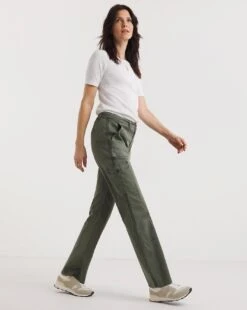 Khaki Stretch Washed Cargo Detail Straight Leg Trousers| Khaki