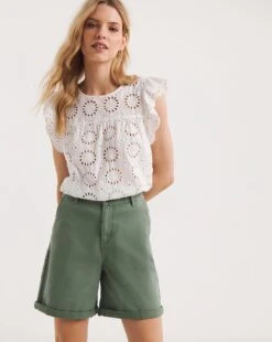 Khaki Stretch Chino Turn Up Shorts| Khaki