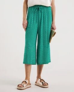 Green Geo Print Crinkle Culottes| Green Print -Trendy Rae Sales y01gz558721w