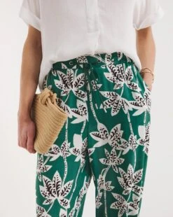 Green Palm Print Spun Viscose Pull On Wide Leg Trousers| Palm Print -Trendy Rae Sales y01gz576721w