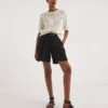 Black Textured Belted City Knee Length Shorts| Black -Trendy Rae Sales y01gz599725w