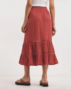 Cinnamon Crinkle Midi Skirt With Ladder Trim| Cinnamon -Trendy Rae Sales y01gz634738w