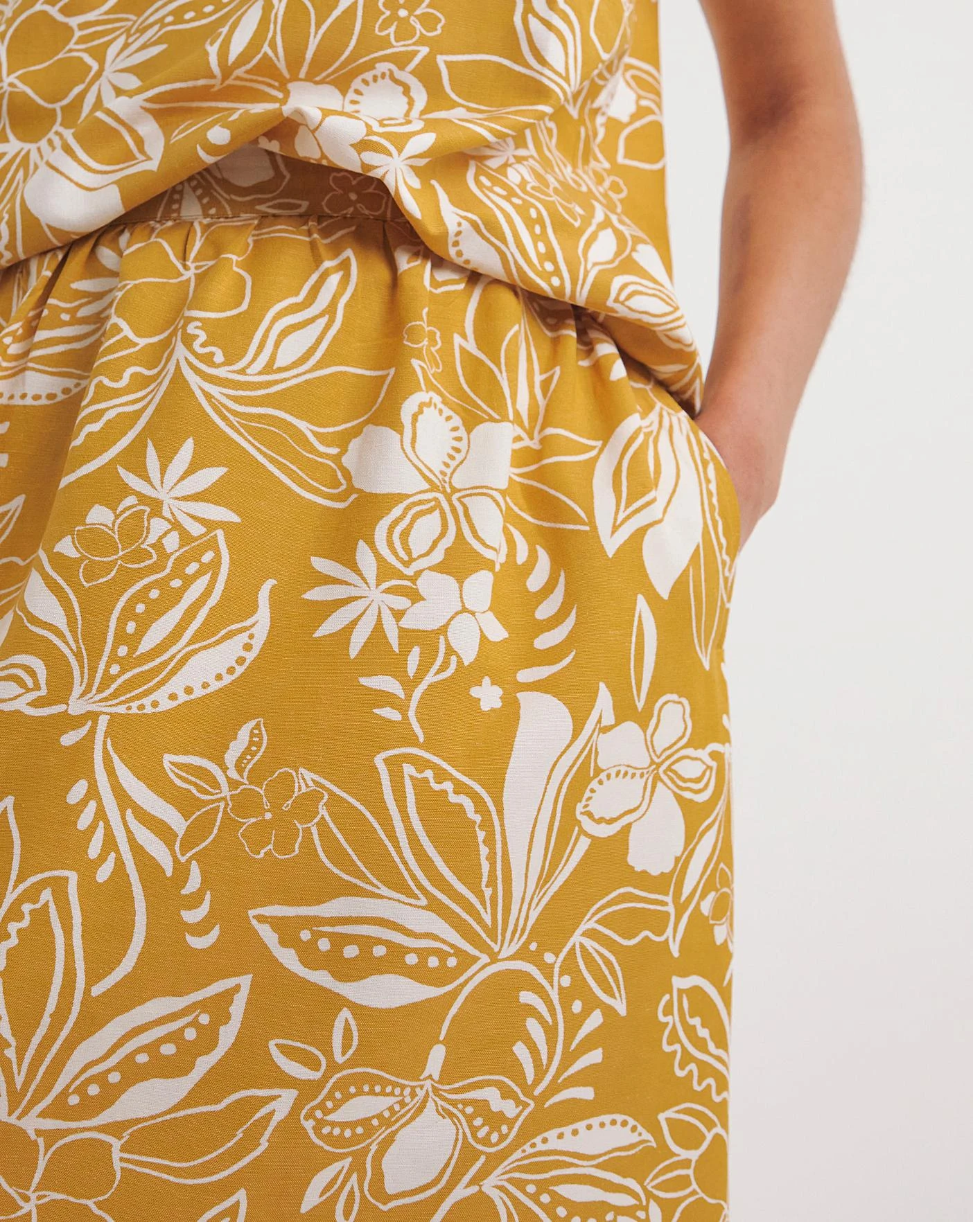 Yellow Print Linen Mix Maxi Skirt| Yellow Floral 6 Yellow Print Linen Mix Maxi Skirt| Yellow Floral - Image 4