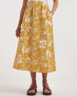 Yellow Print Linen Mix Maxi Skirt| Yellow Floral 10 Yellow Print Linen Mix Maxi Skirt| Yellow Floral -Trendy Rae Sales y01gz641743w