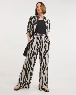 Zebra Print Crinkle Wide Leg Trousers| Zebra