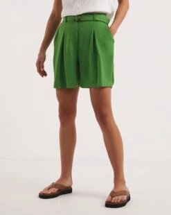 Apple Green Textured Belted City Shorts| Apple 9 Apple Green Textured Belted City Shorts| Apple -Trendy Rae Sales y01gz687727w