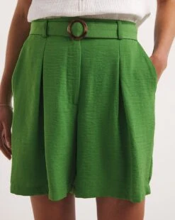 Apple Green Textured Belted City Shorts| Apple 8 Apple Green Textured Belted City Shorts| Apple -Trendy Rae Sales y01gz687728w