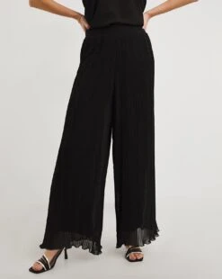 Joanna Hope Pleated Palazzo Chiffon Trouser| Black -Trendy Rae Sales y01ow531953w