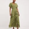 Joanna Hope Ruffle Maxi Dress| Khaki -Trendy Rae Sales y01ow846719w