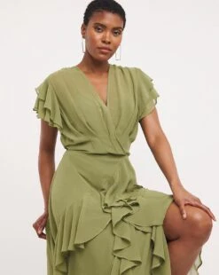Joanna Hope Ruffle Maxi Dress| Khaki -Trendy Rae Sales y01ow846720w