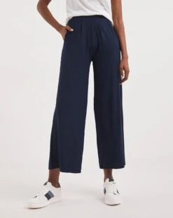 Navy/Printed 2 Pack Of Wide Leg Jersey Stretch Trousers| Navy/Print -Trendy Rae Sales y01pc235739w