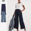 Navy/Printed 2 Pack Of Wide Leg Jersey Stretch Trousers| Navy/Print