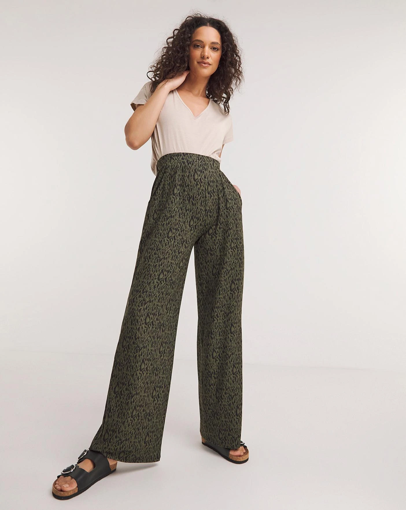 Printed Soft Touch Jersey Straight Leg Trousers| Khaki Print 3 Printed Soft Touch Jersey Straight Leg Trousers| Khaki Print