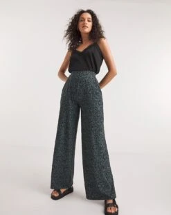 Printed Soft Touch Jersey Straight Leg Trousers| Navy Print