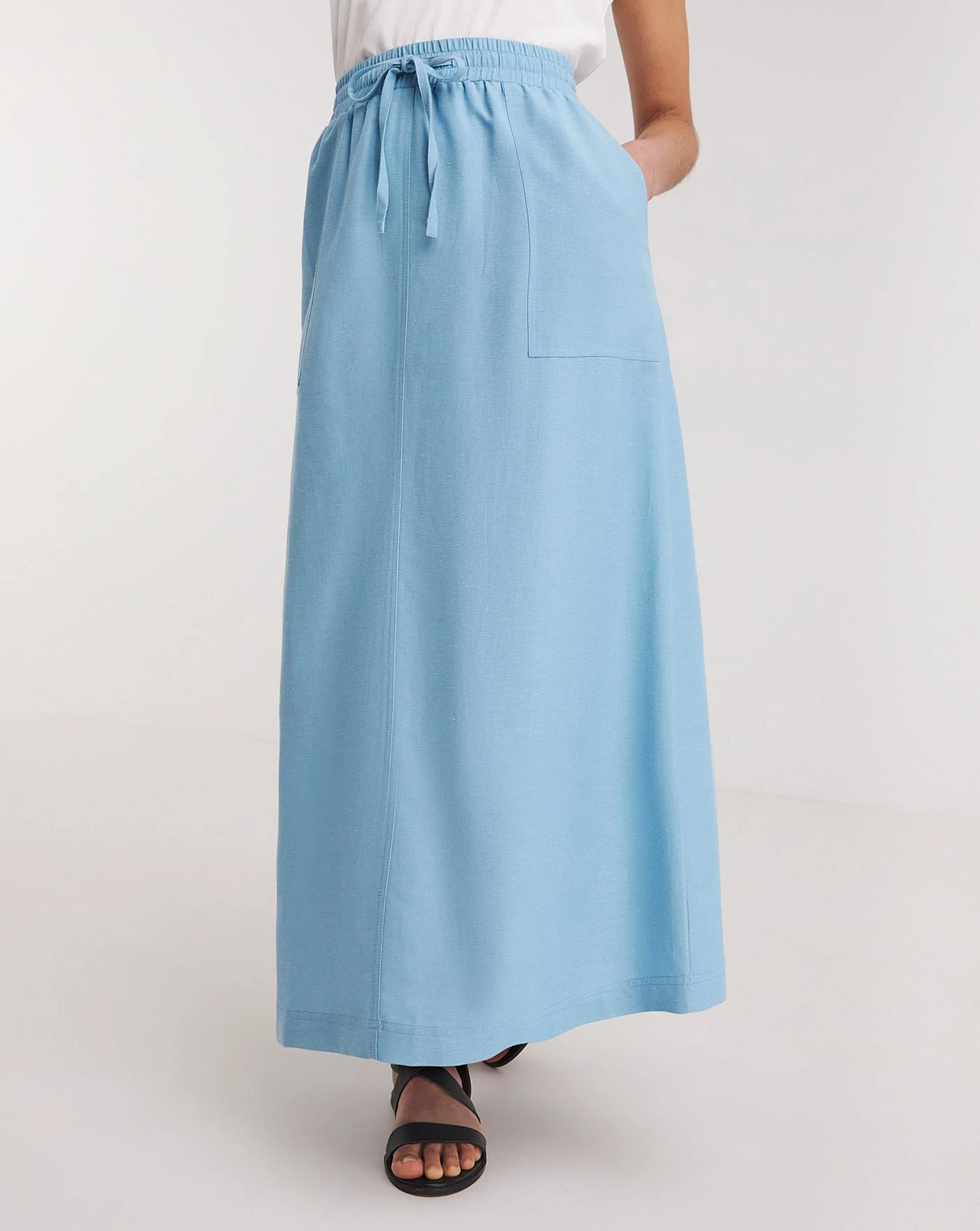 Easy Care Linen Mix Maxi Skirt| Cornflower Blue 6 Easy Care Linen Mix Maxi Skirt| Cornflower Blue - Image 4