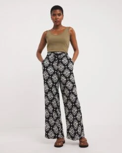 Spun Viscose Pull On Wide Leg Trouser| Mono Print