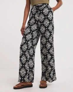 Spun Viscose Pull On Wide Leg Trouser| Mono Print 8 Spun Viscose Pull On Wide Leg Trouser| Mono Print -Trendy Rae Sales y01pc338720w
