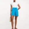 Easy Care Linen Mix Knee Length Shorts| Blue -Trendy Rae Sales y01pc353719w