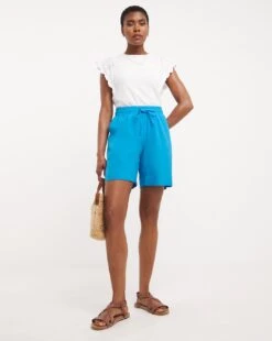 Easy Care Linen Mix Knee Length Shorts| Blue